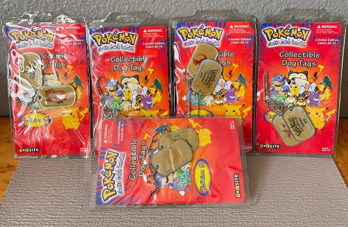 (5) 1999 Pokemon Limited Edition Collectible Dog Tags NOS #37, 46, 05, 19, 54