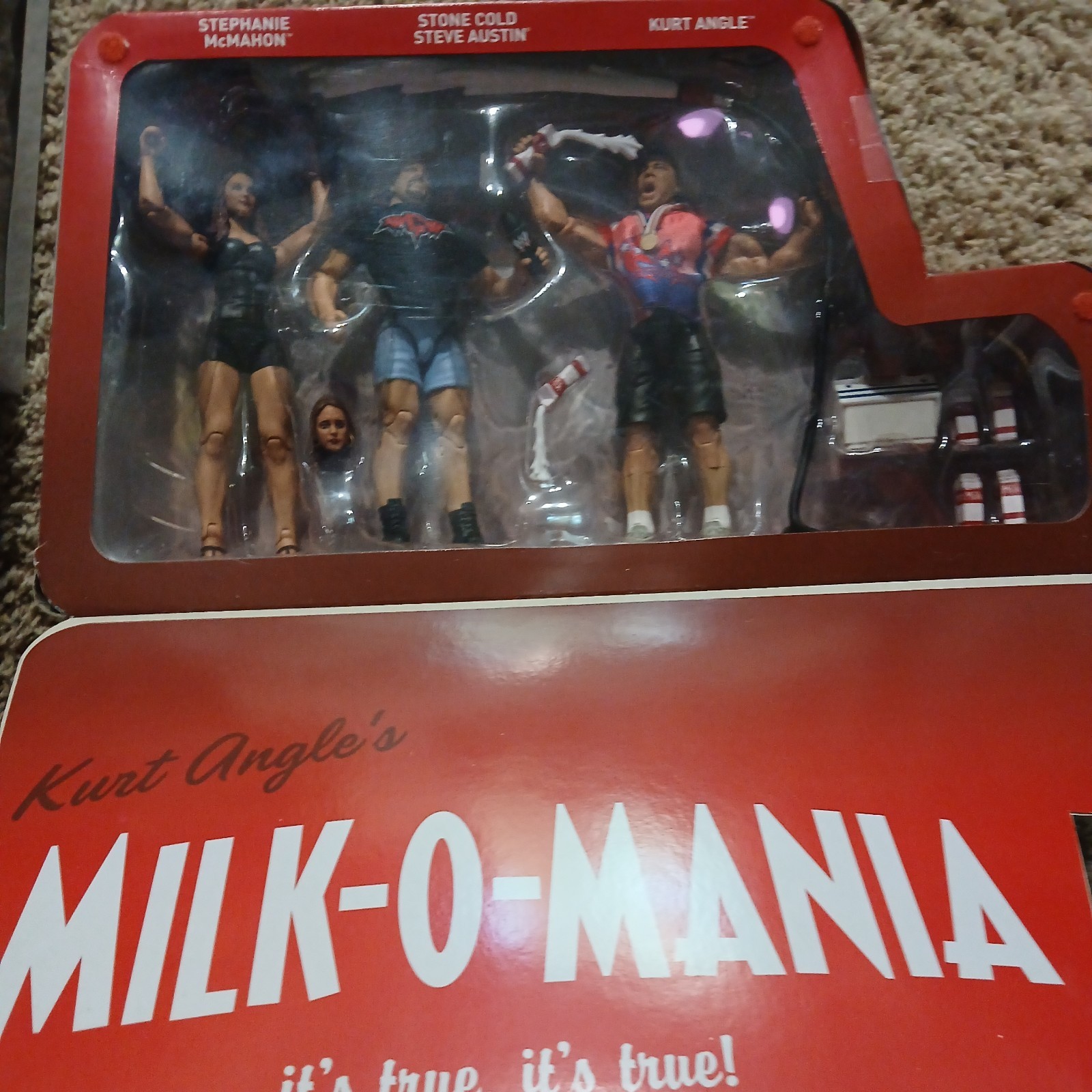 Milk-0-Mania WWE Mattel Elite Kurt Angle Stephanie McMahon Steve Austin 3 pack