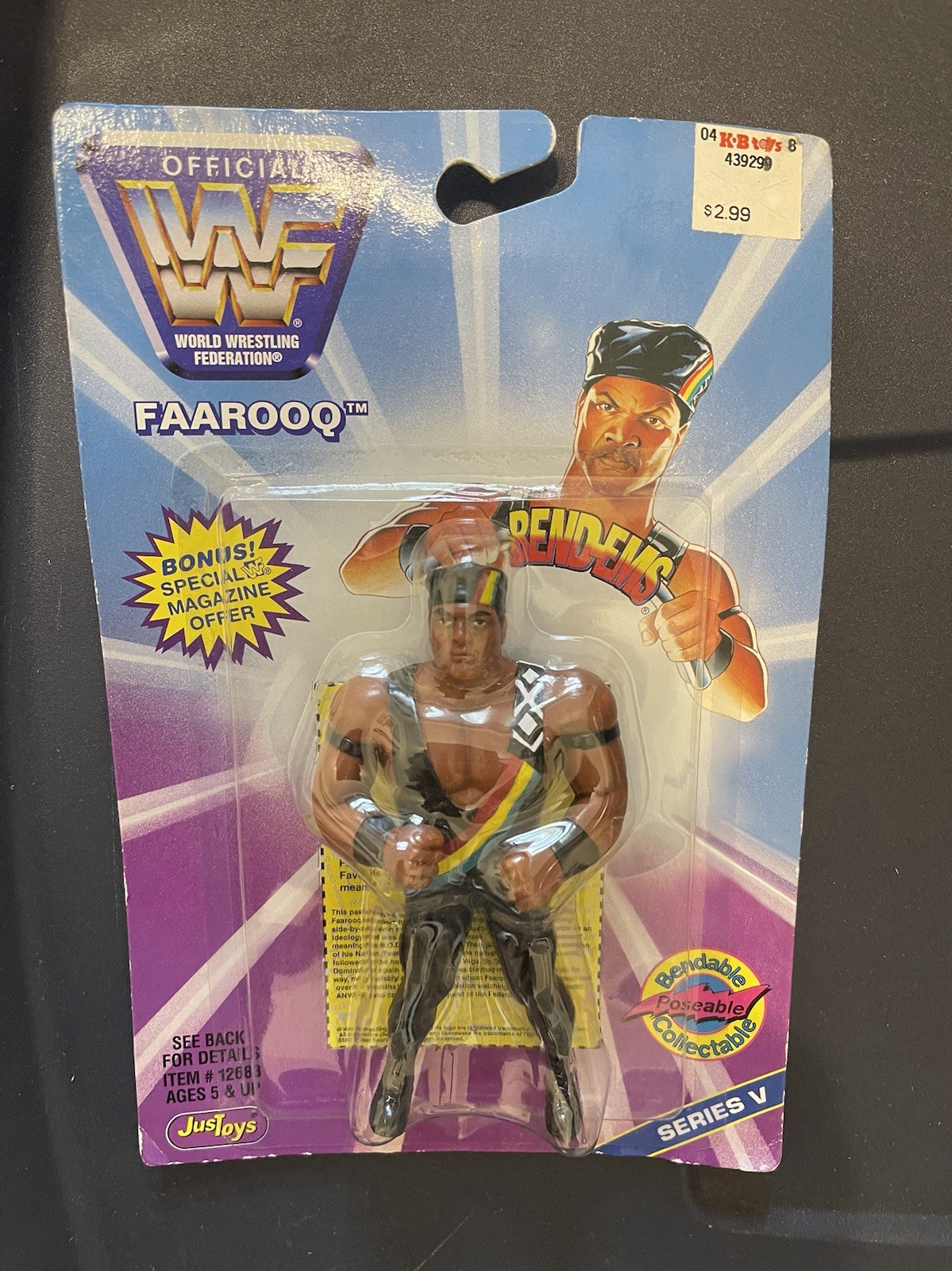 1997 Just Toys Bend-Ems WWF WWE Farooq Ron Simmons Wrestling Figure
