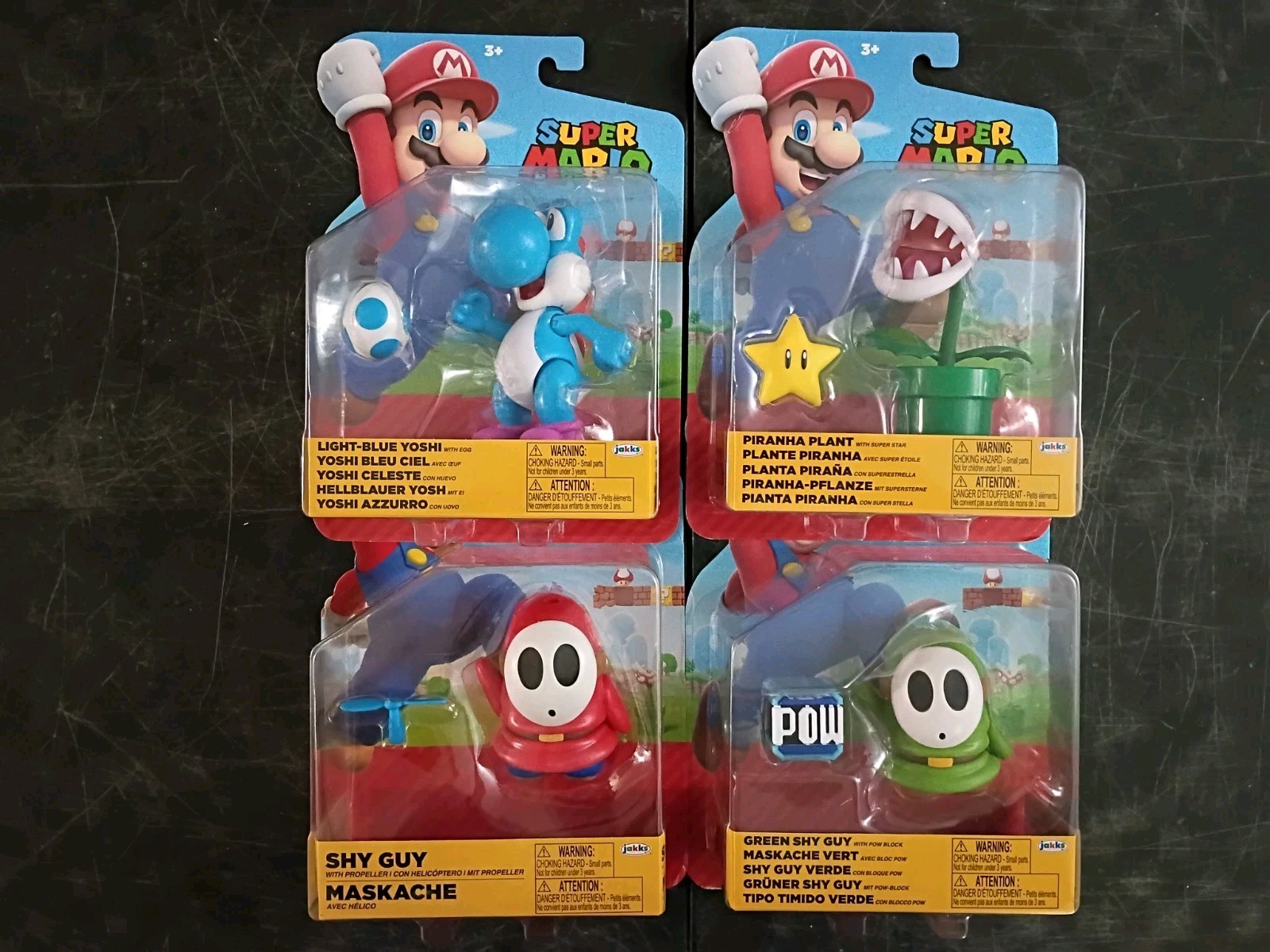 4-PK SUPER MARIO 4″ Nintendo Lot Red Green Shy Guy Piranha Plant Blue Yoshi