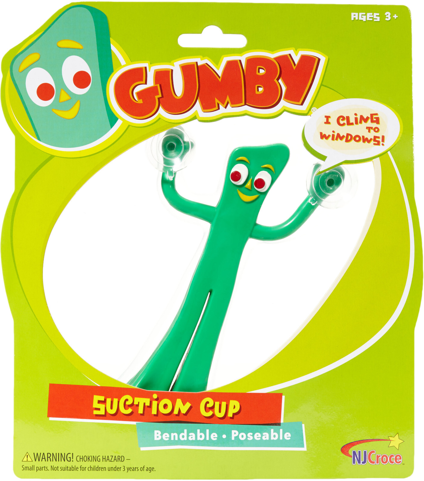 GUMBY 5 IN BENDABLE FIGURE WITH SUCTION CUPS CLING TO WINDOWS BY NJ CROCE – NEW