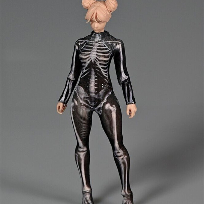 1:12 Scale Skeleton Bodysuit Jumpsuit Clothes for 6″ Female Figure Handmade