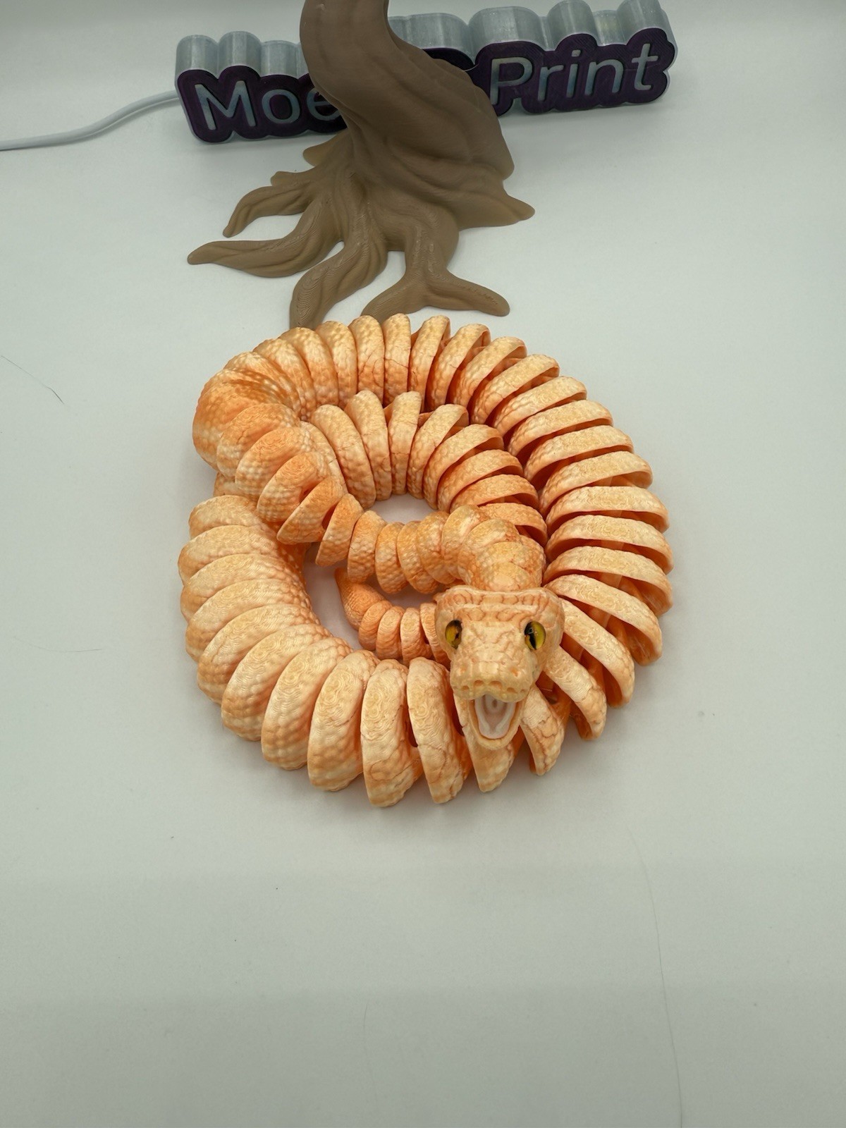 3D Printed Ball Python Snake 28”- Orange/white