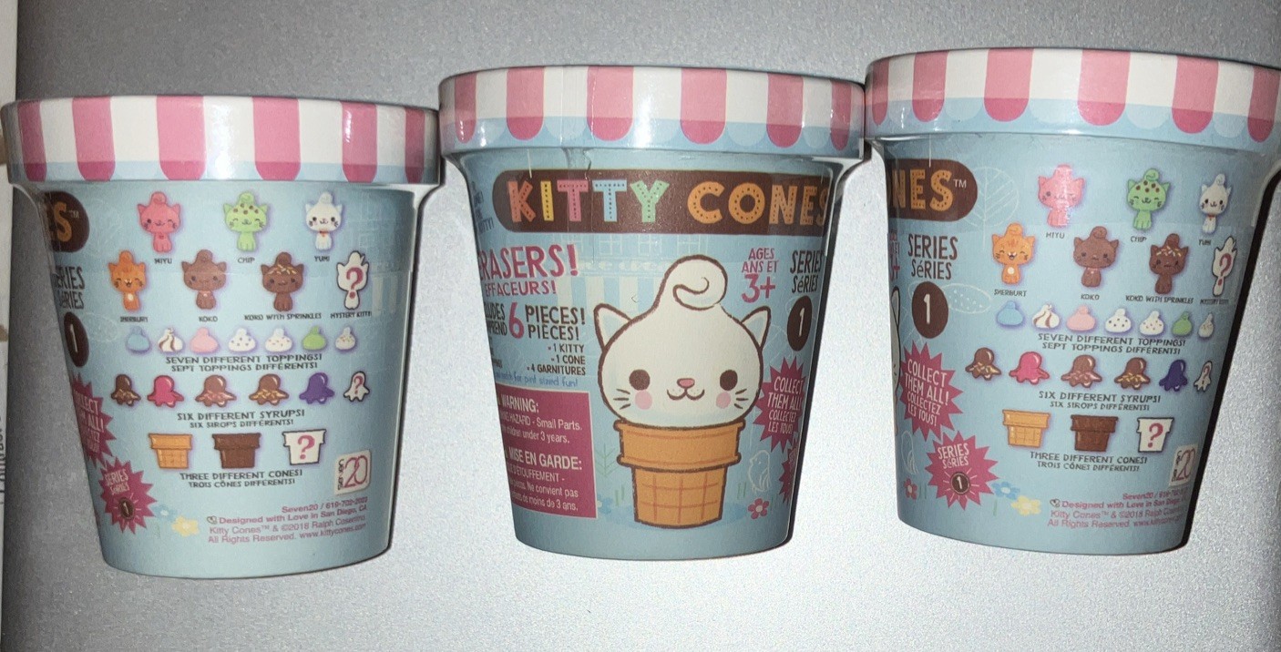 Kitty Cones Erasers Series 1 – Yumi White Kitty Ice Cream Erasers New LOT OF 3