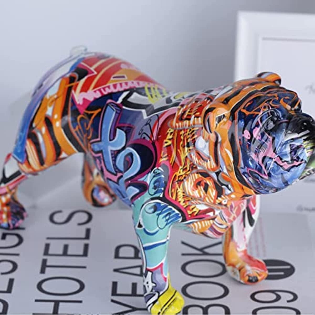 Xyqxyq Colored Graffiti Bulldog Sculpture Graffiti Art Standing British Bulldog