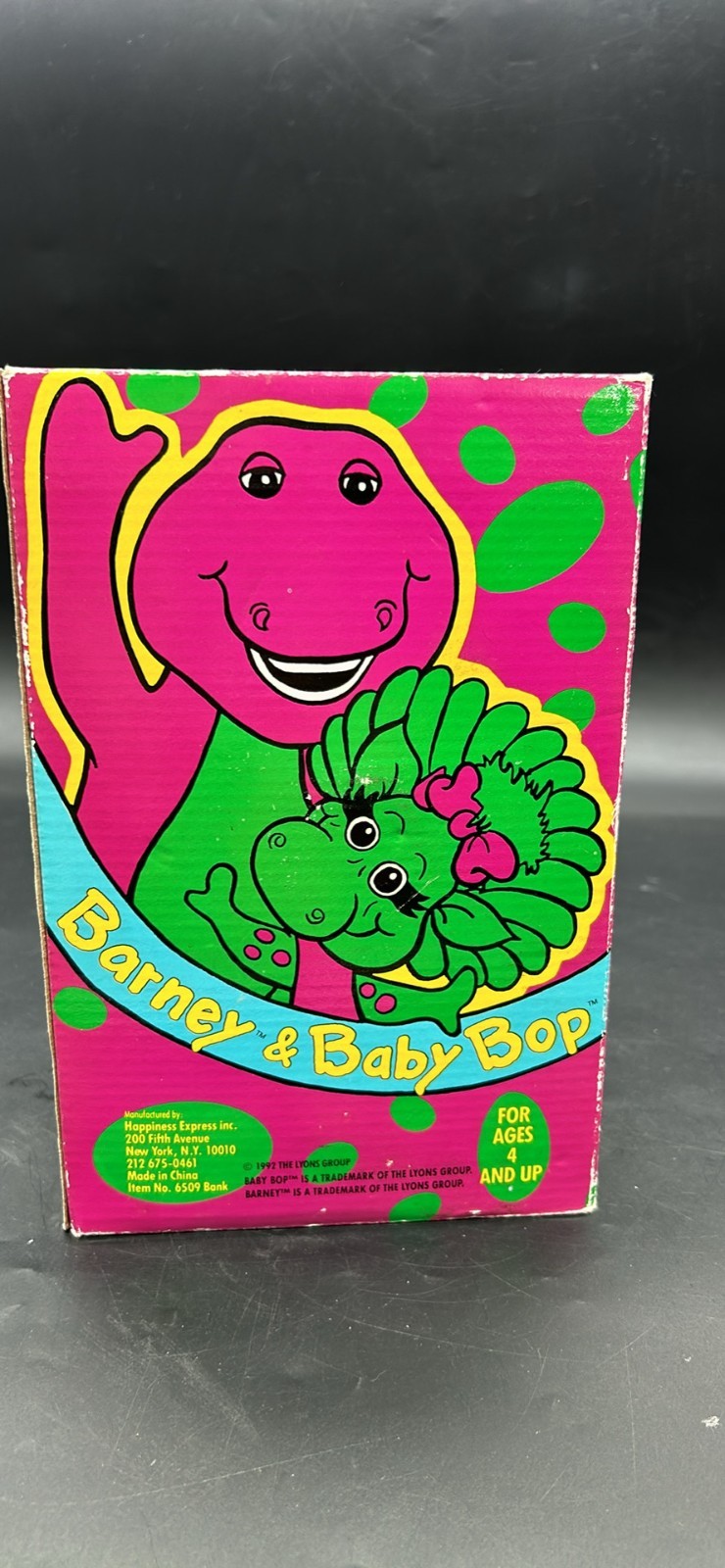 Vintage Lyons Group 1992 Barney Purple Dinosaur Back to School Coin Piggy Bank