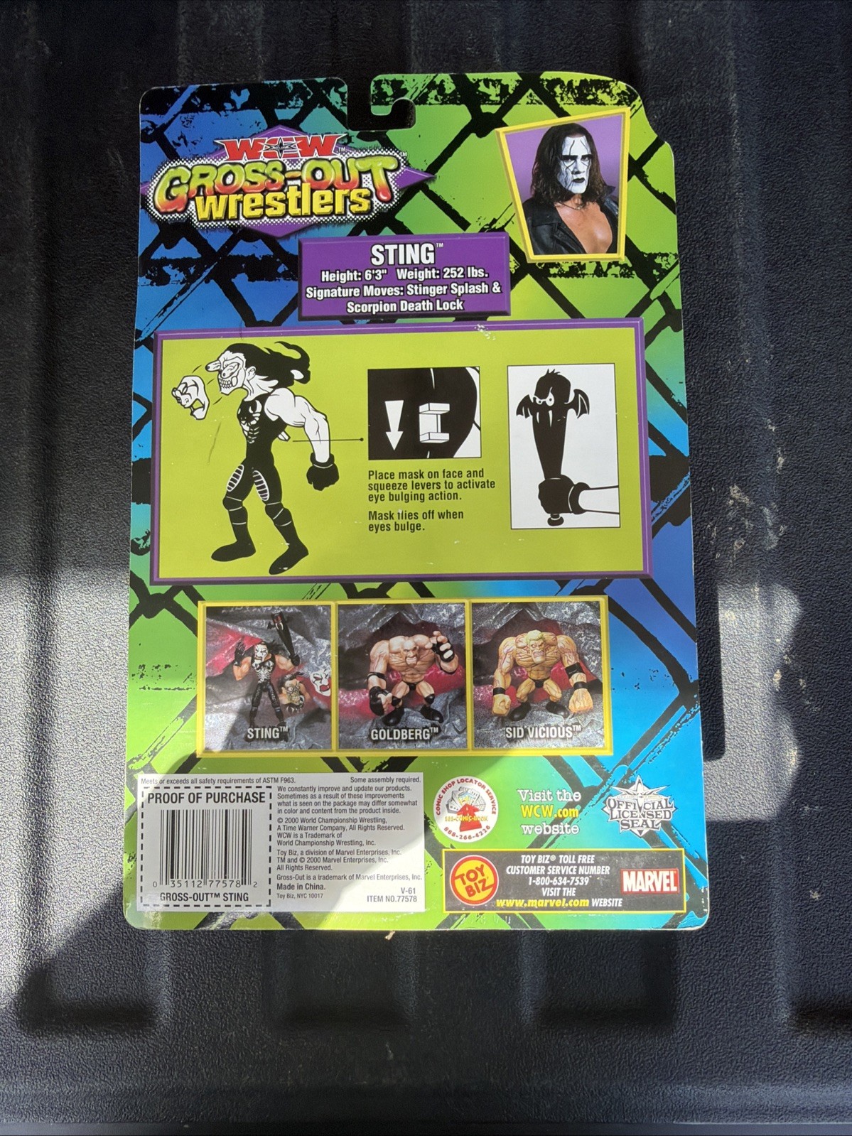 Wcw Toybiz Sting Gross Out Wrestlers MOC Very Rare Sealed 2000