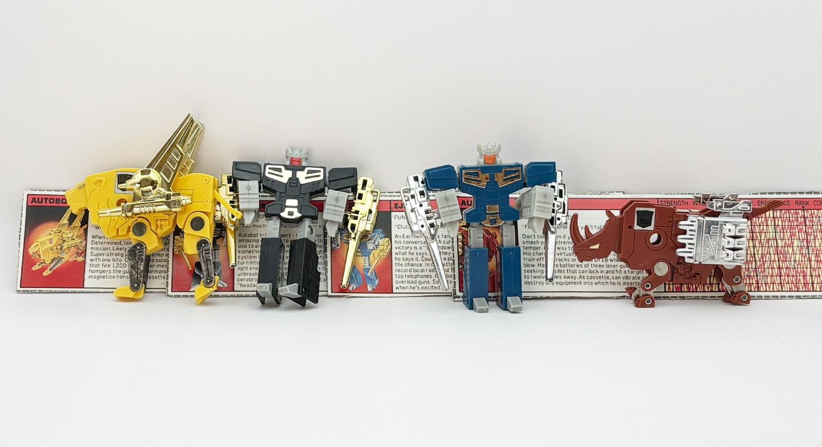 Ramhorn, Eject, Rewind & Steeljaw Transformers – G1 1986 – Vintage – wStat Cards