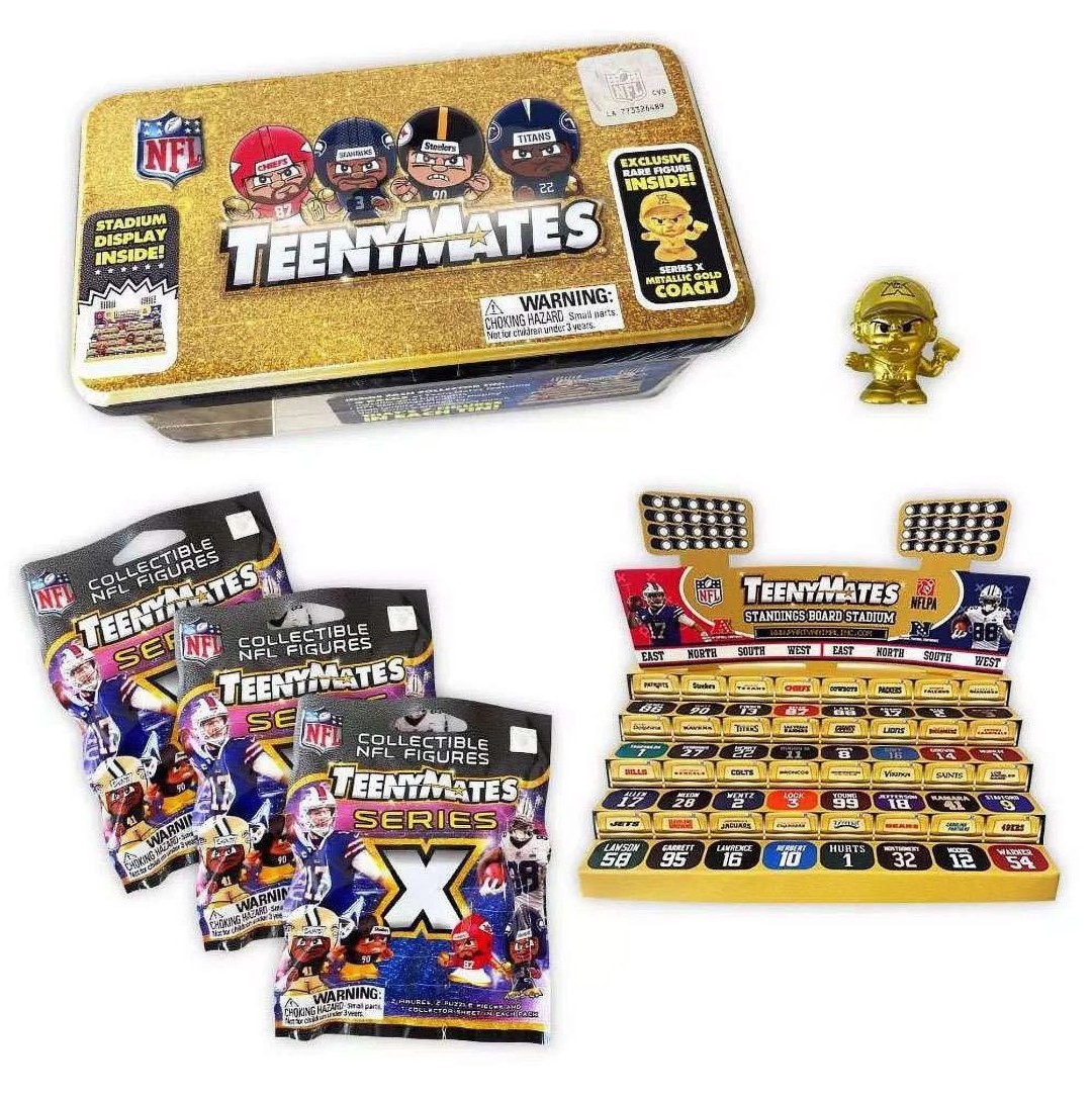 TeenyMates NFL Series X 10 Collector Tin W/Stadium Display 3 Pack+Gold Coach