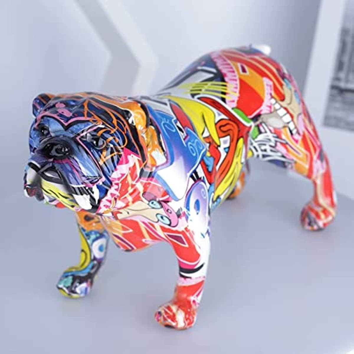 Xyqxyq Colored Graffiti Bulldog Sculpture Graffiti Art Standing British Bulldog