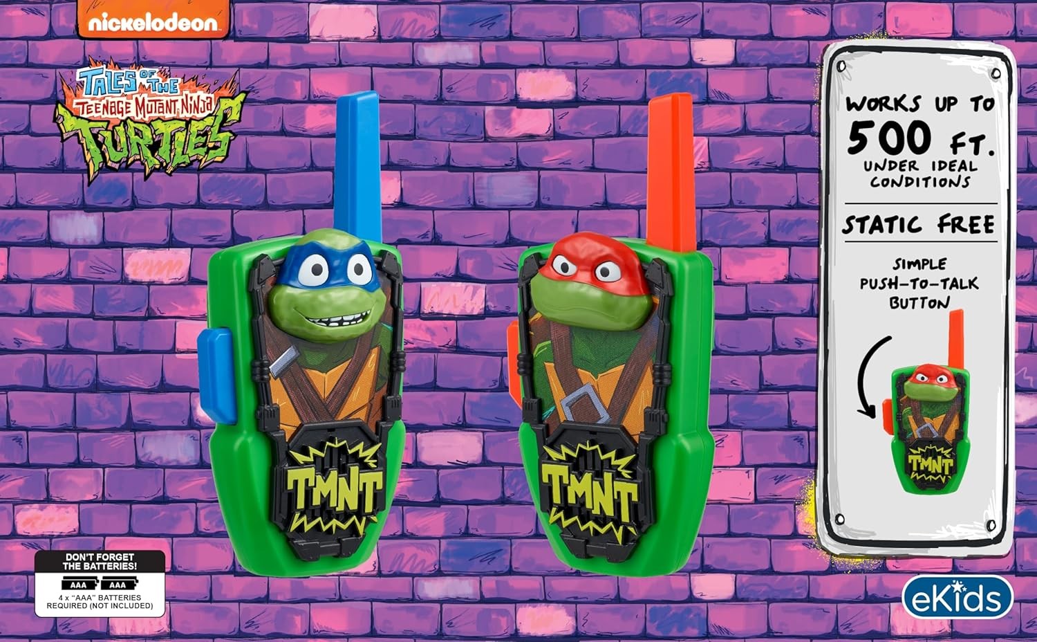Teenage Mutant Ninja Turtles Static Free Kids Walkie Talkies Indoor Outdoor