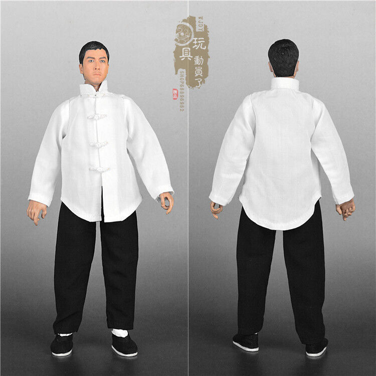 1:6 Kung Fu Suit White Shirt&Black Pants Chinese Style Fit 12” Male Figure Doll