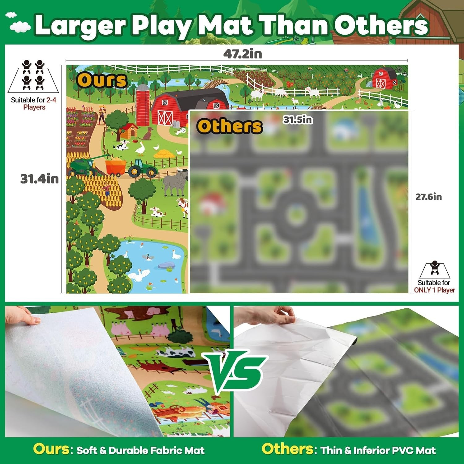 Farm Animal Figures Set Animal Figurines with 47” Large Activity Play Mat Kids