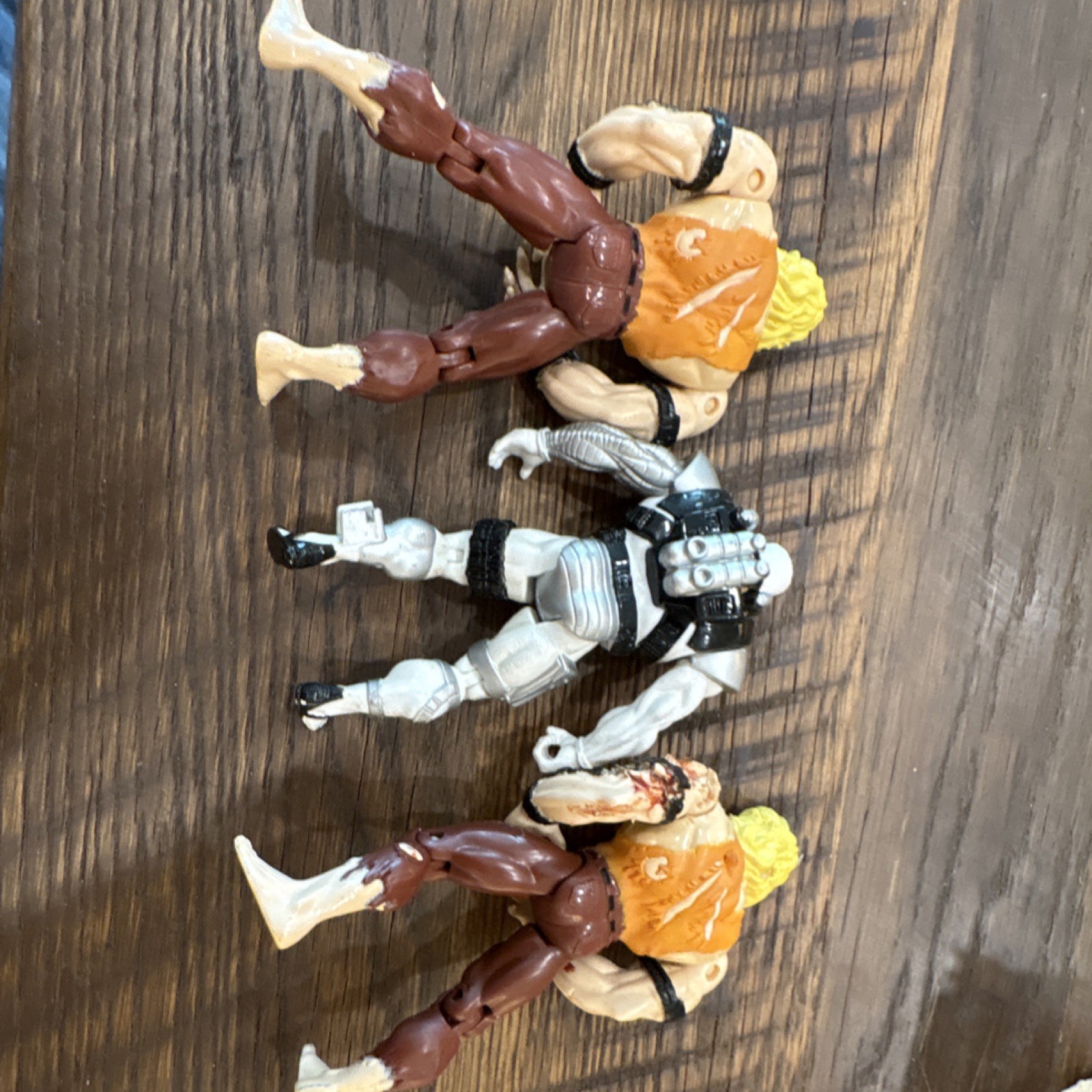3pc Action Figure Set Lot 2 Blond Fighter Figures + Silver Robot Multicolor