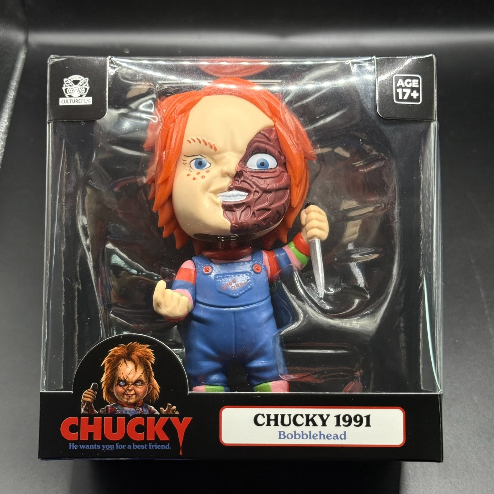 Chucky 1991 Half Face Bobblehead CultureFly Universal Horror Figure NIB