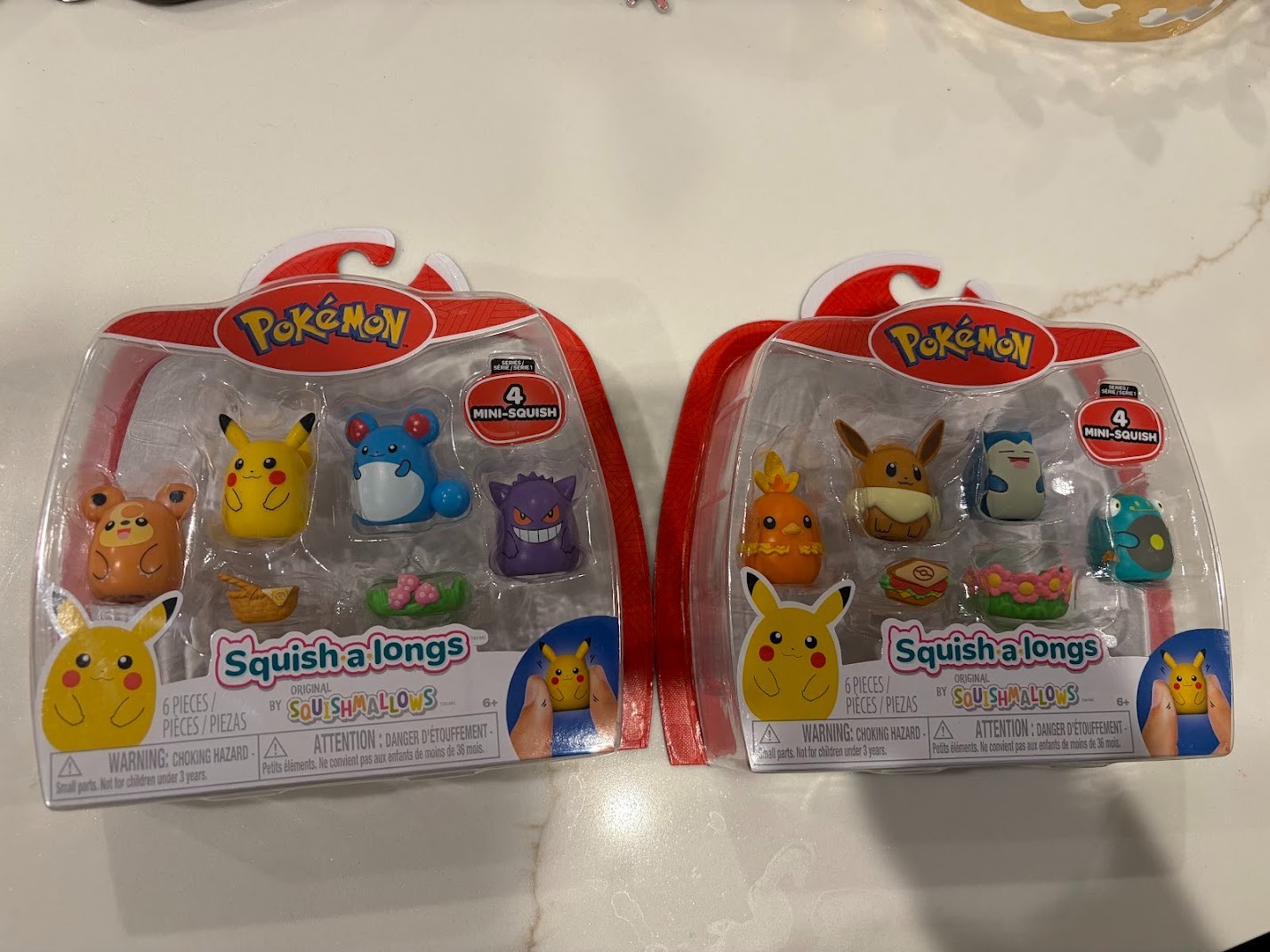 Pokémon Squishalongs Series 1 Mini Squish Set x2 Pikachu, Snorlax, Eevee, Gengar