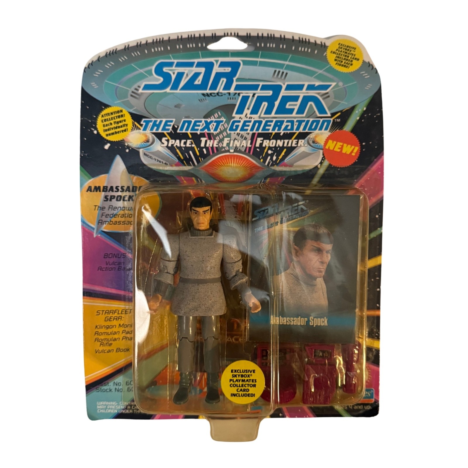 Star Trek TNG Ambassador Spock Playmates 1993 MOC Figure w/ Card & Gear