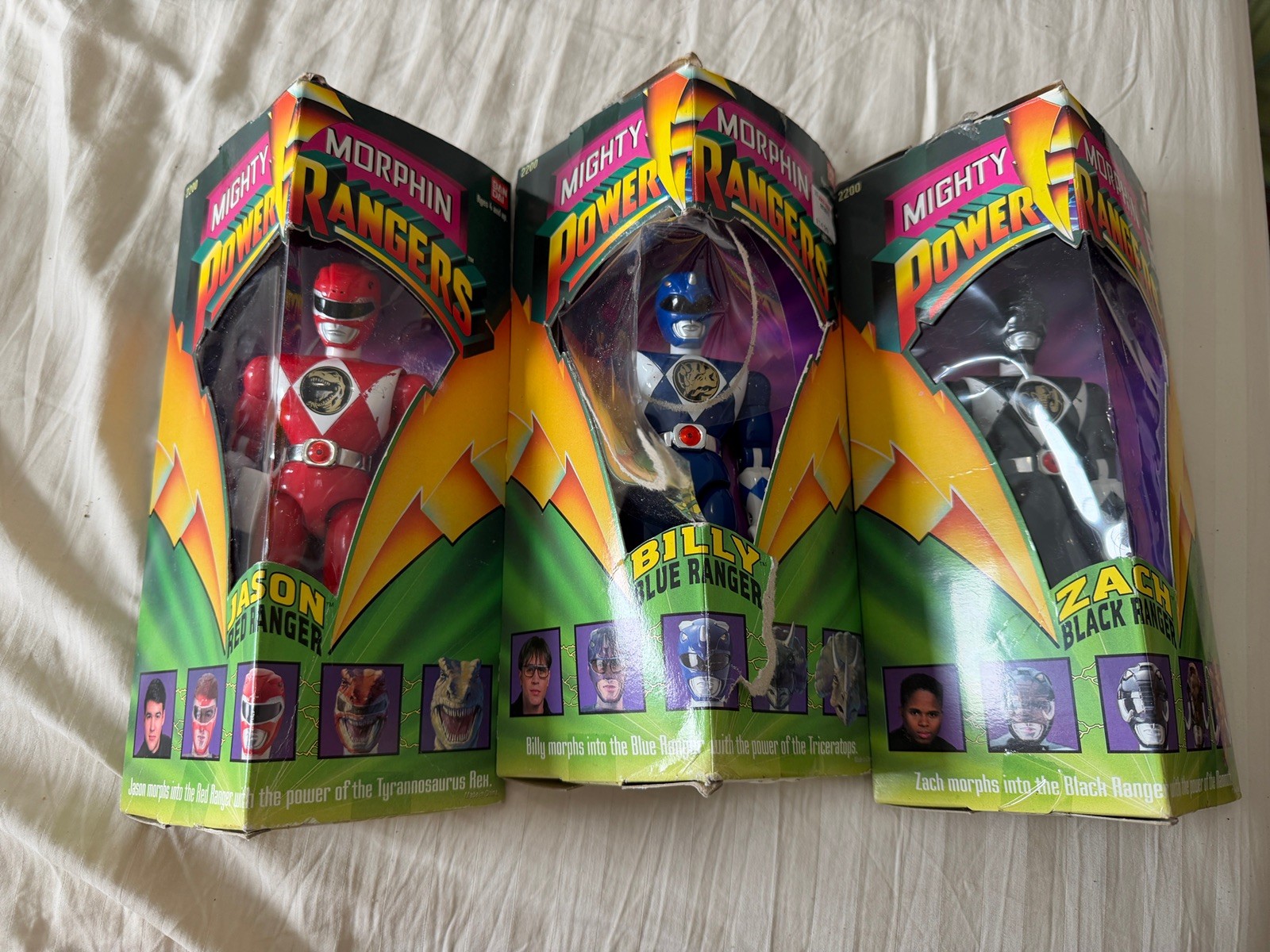 1994 Bandai Mighty Morphin Power Rangers Red Blue Black Rangers Lot w/ Boxes