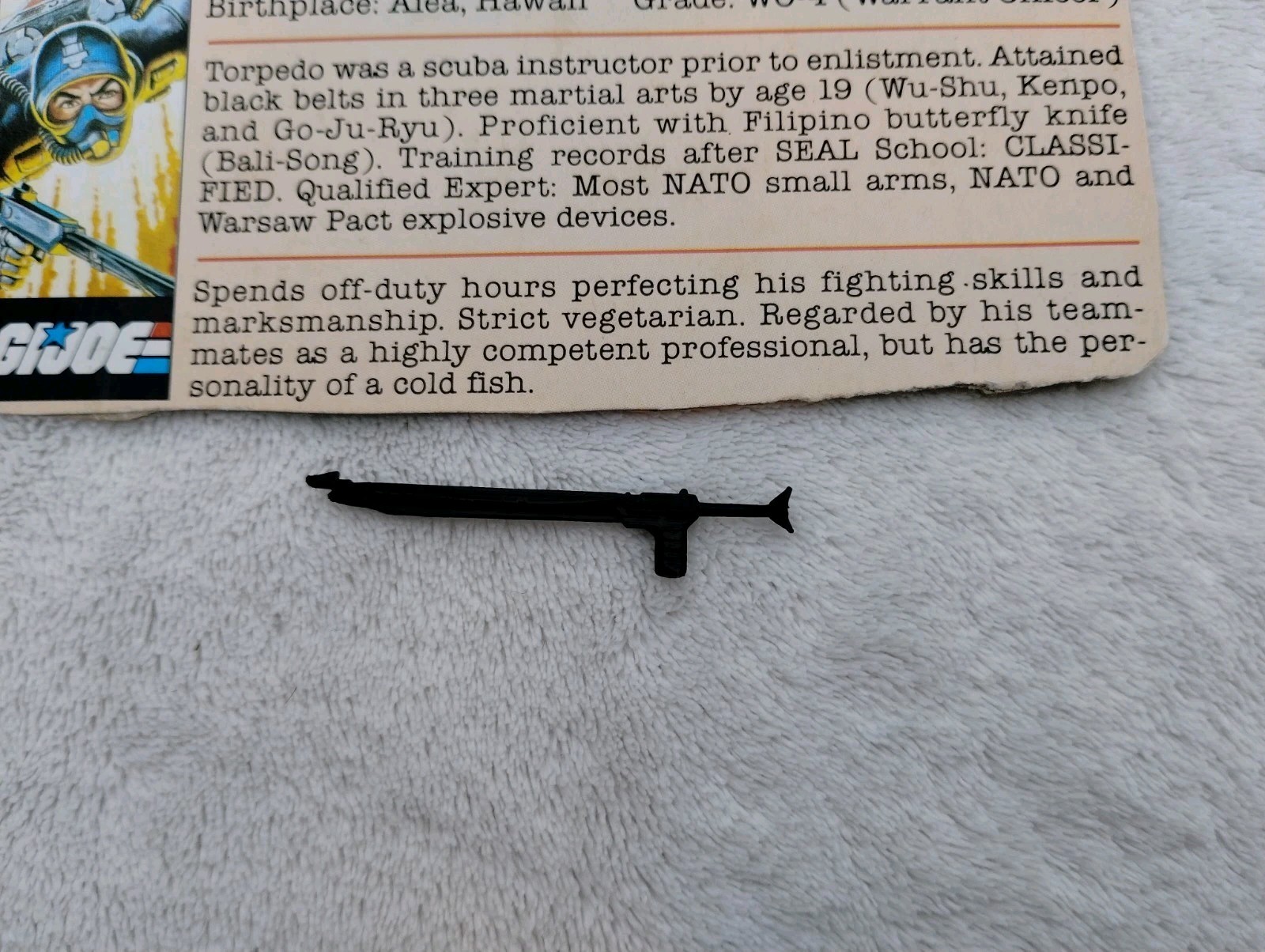 GI Joe ARAH Torpedo 1983 File Card Vintage G.I. Filecard And Weapon