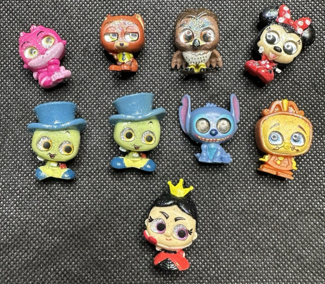 Disney Doorables Glitter Lot of 9 Stitch Minnie Beauty Beast Pinocchio Zootopia