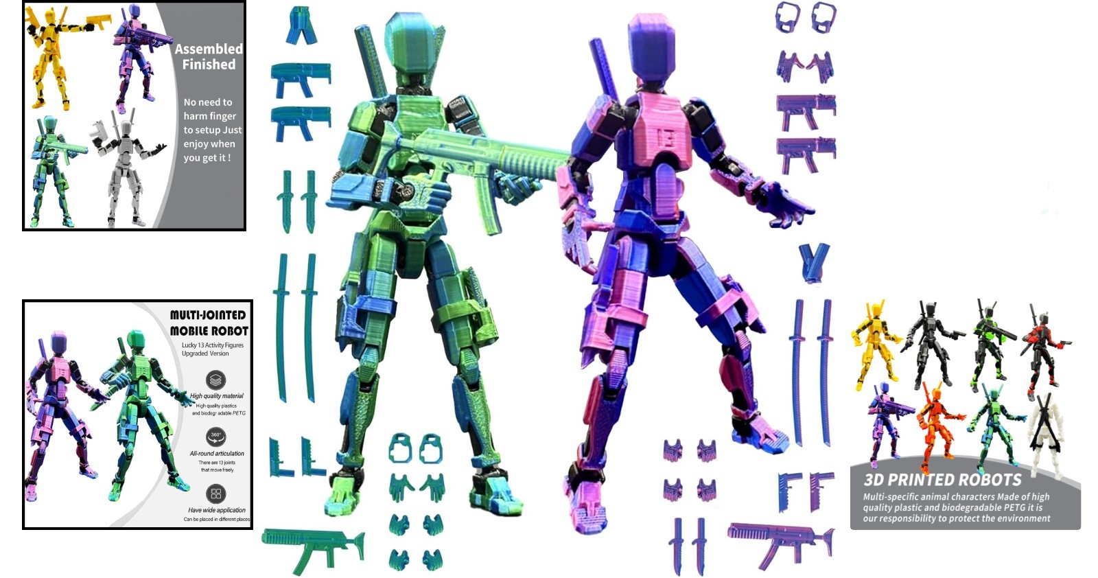 T13 Action Figure Set (Assembly Completed), 3D Printed Multi-Jointed, Titan 13A