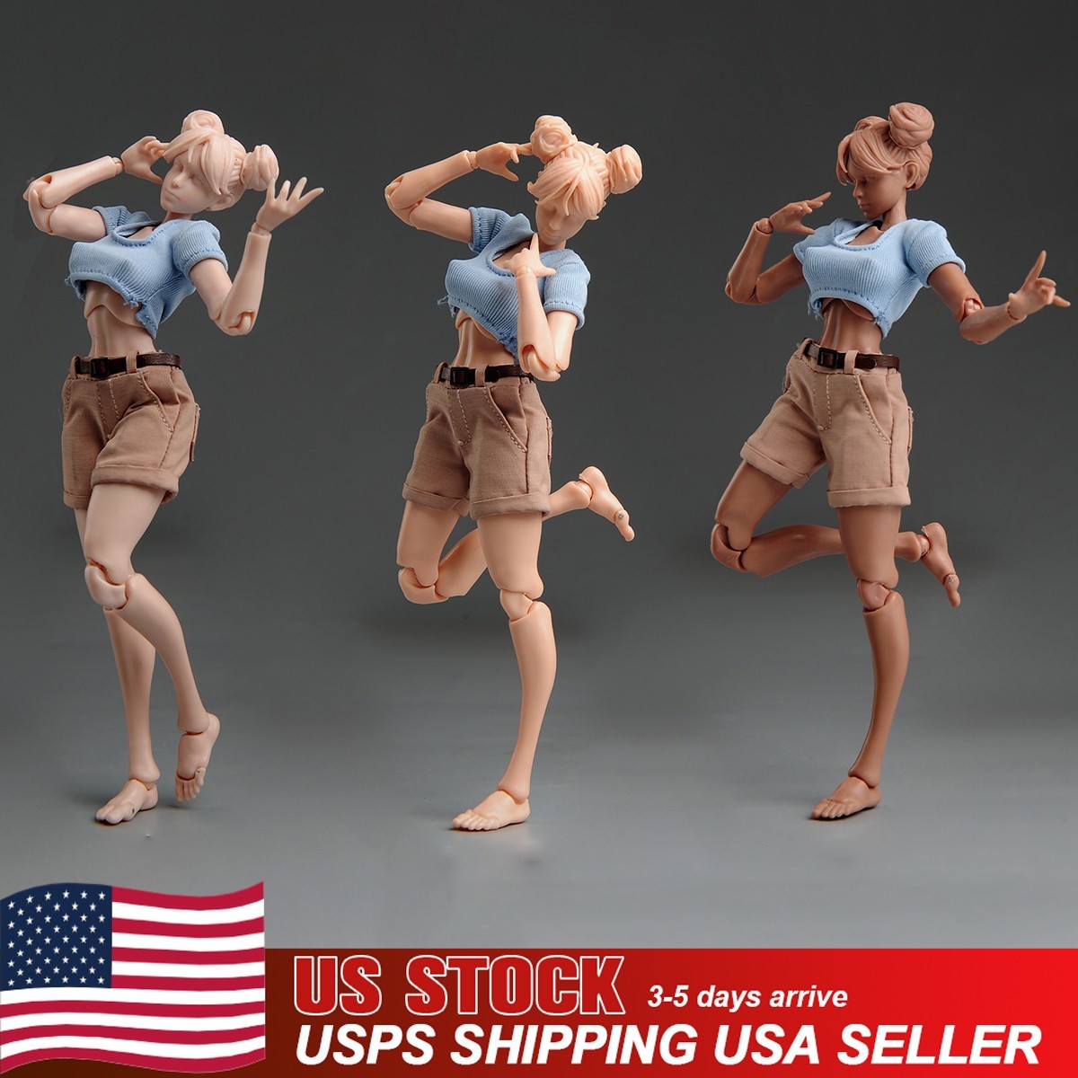 USA Romankey X COWL 1/12 Female Soldier Figure 6inch Pale Skin Joint Body Model