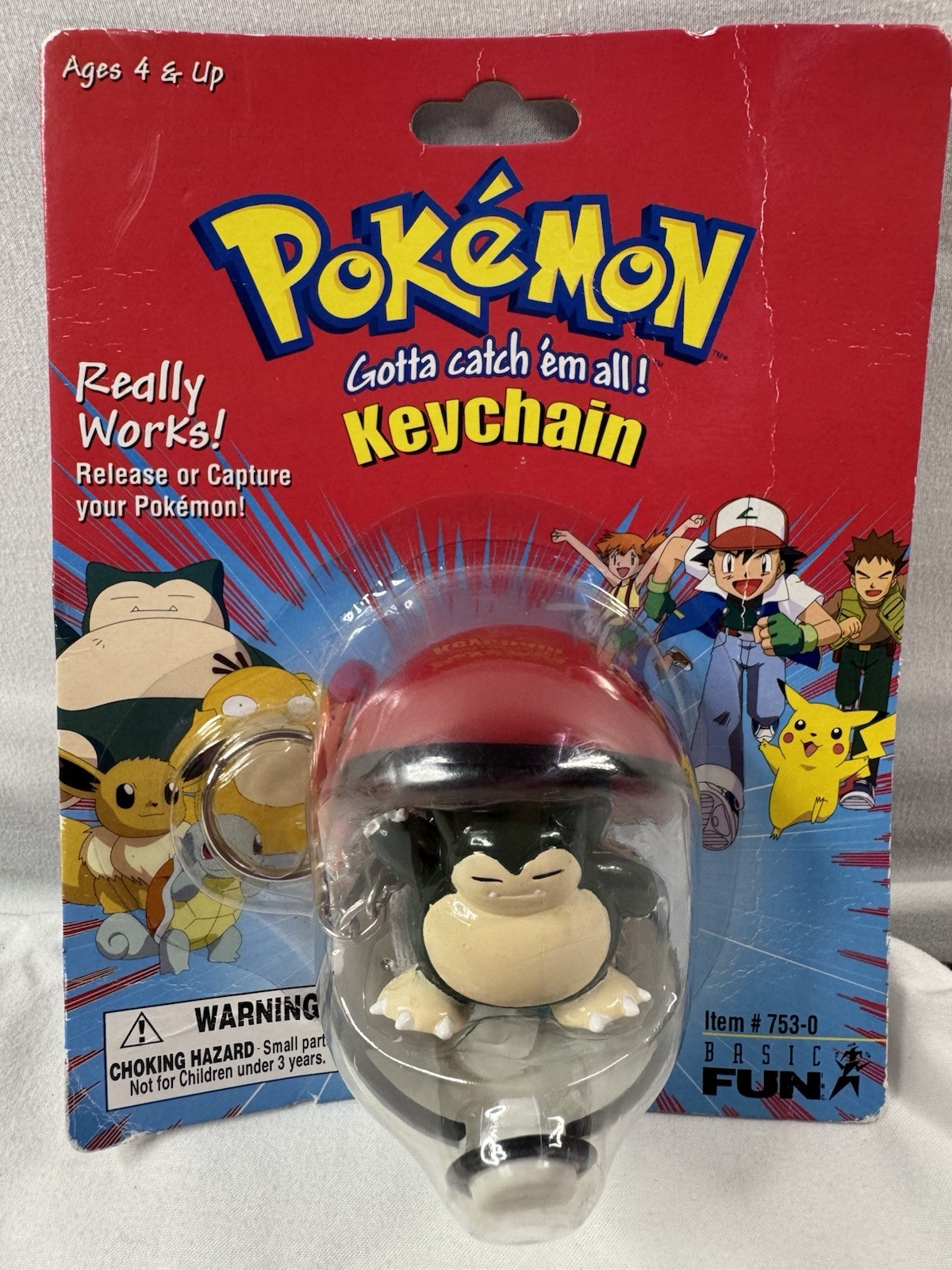 Pokemon 1999 Snorlax Pokeball Keychain #143 Basic Fun 753-0 Vintage Sealed New