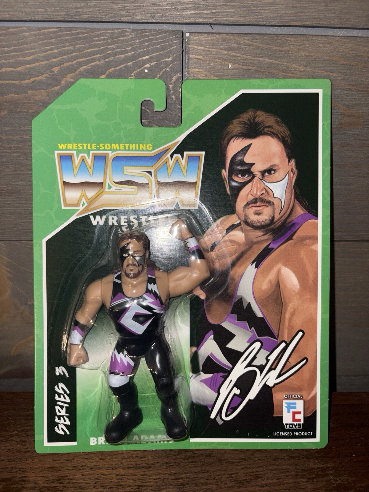 WRESTLE SOMETHING WRESTLERS CRUSH BRIAN ADAMS FIGURE WSW NEW ON GREEN CARD WWF