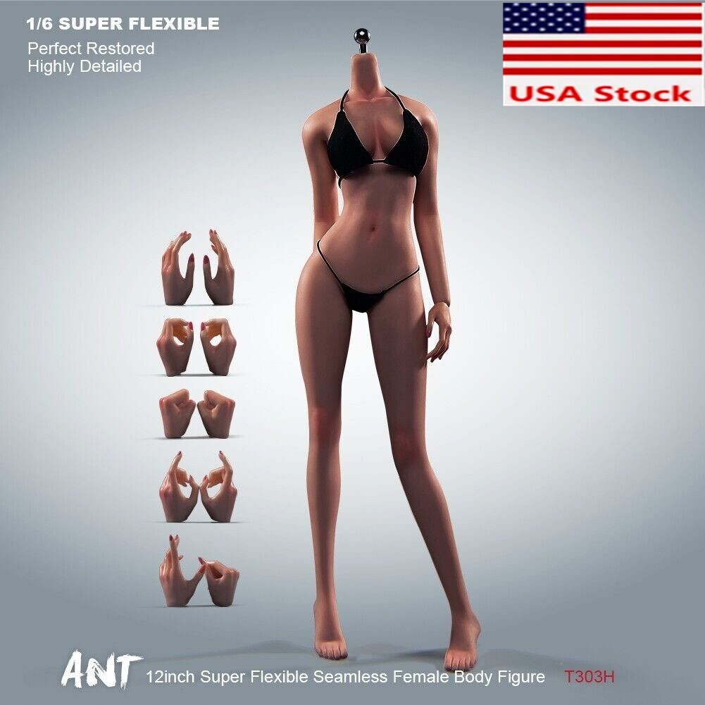 T303 1/6 Girl Super Flexible Seamless Copper Suntan Body 12” Female Figure Toys