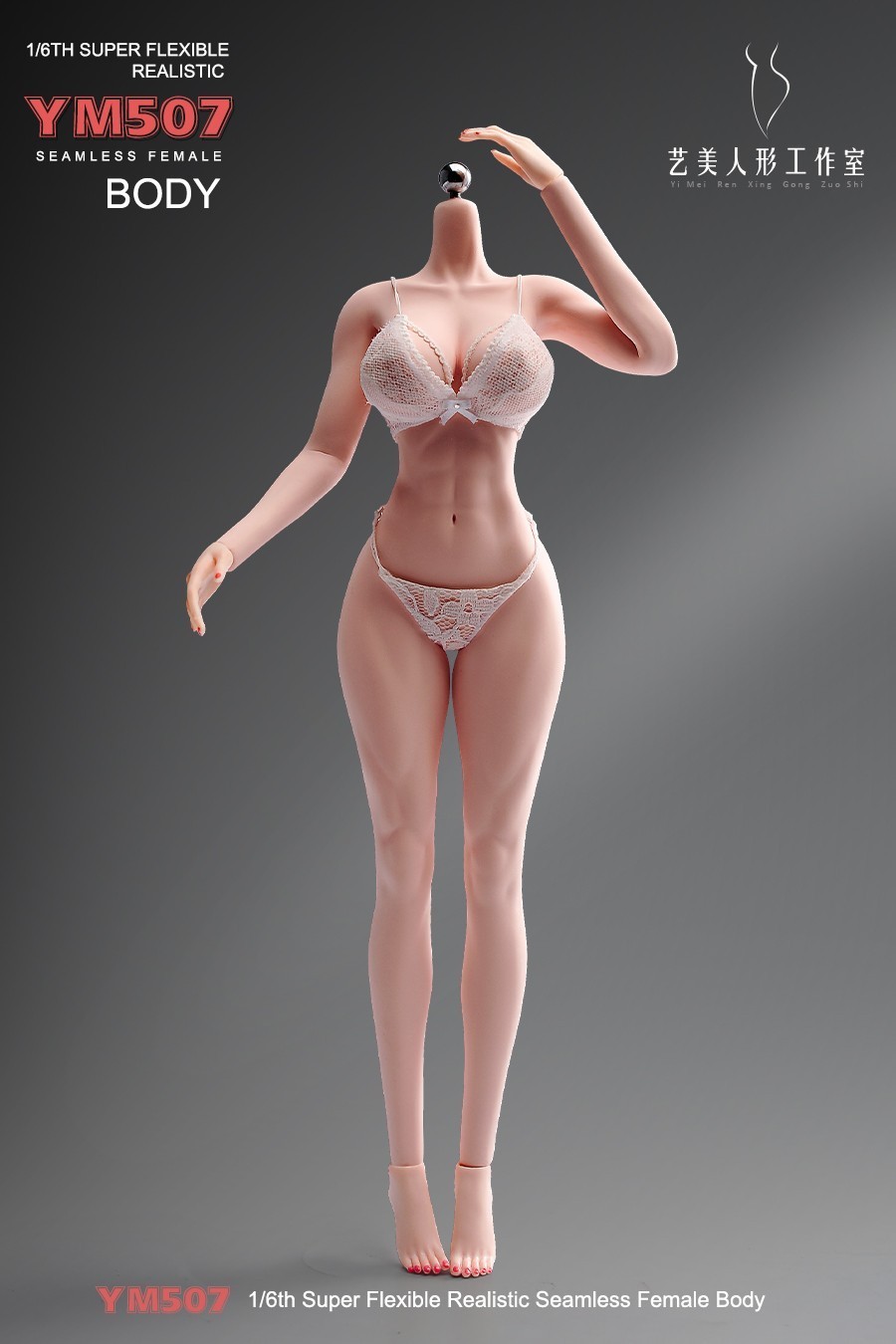 YM507 1/6 Big Bust Slender Waist Muscular Female Body Pale+Details 12” Figure