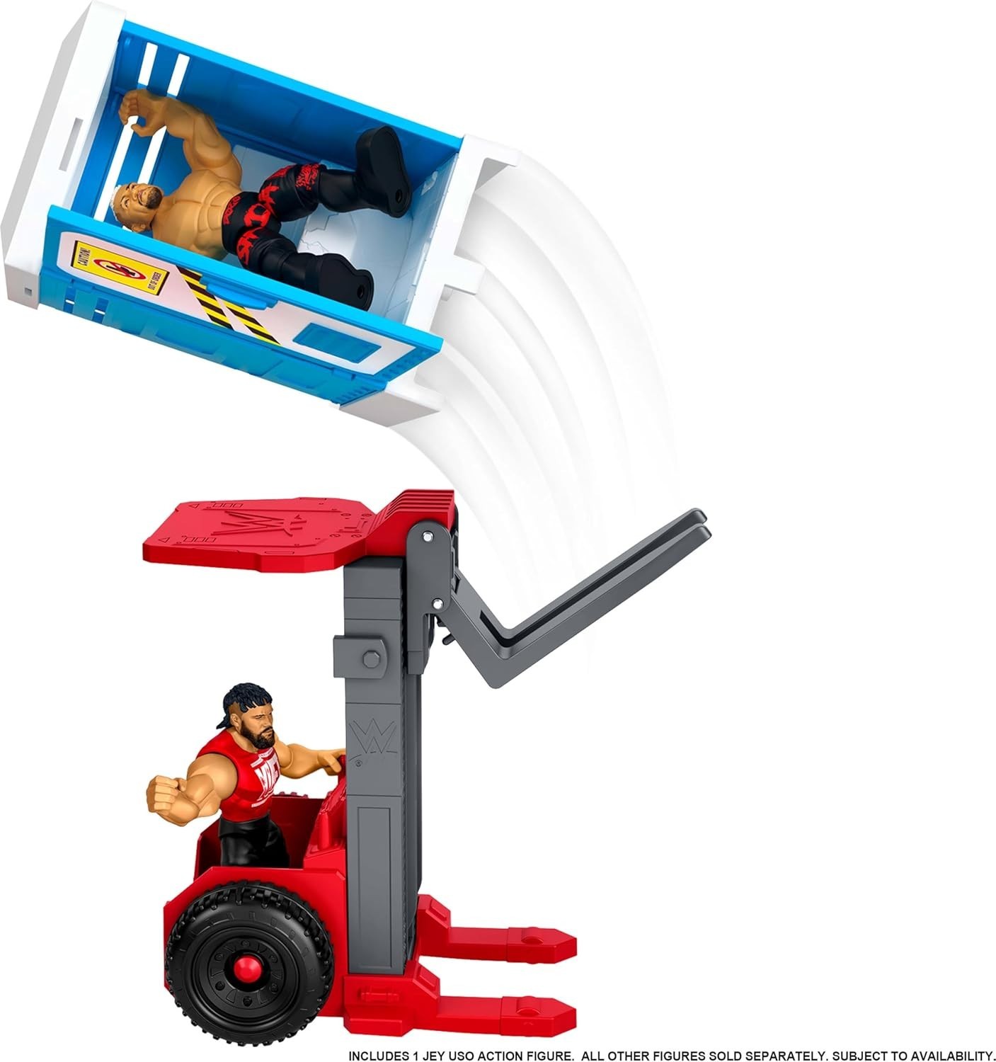WWE Knuckle Crunchers Backstage Brawl Playset Jey Uso Slim Forklift Port-a-Potty