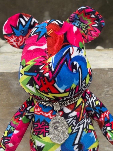BAPE x BEARBRICK 400% Camo Plush Doll (with chain) – Pink / Blue / Green