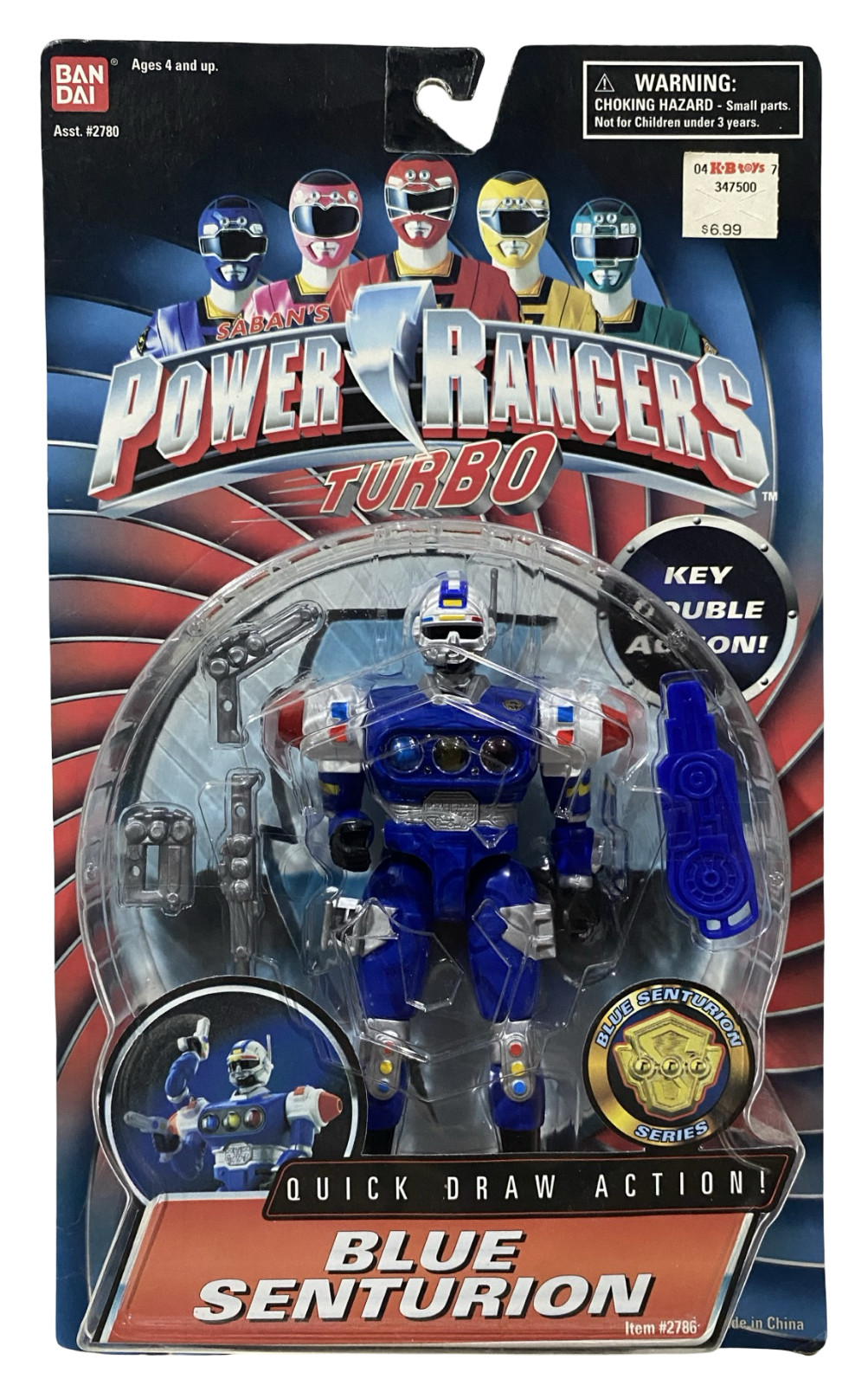 Power Rangers Turbo Blue Senturion Quick Draw Action Figure NEW Vtg 1997 Bandai