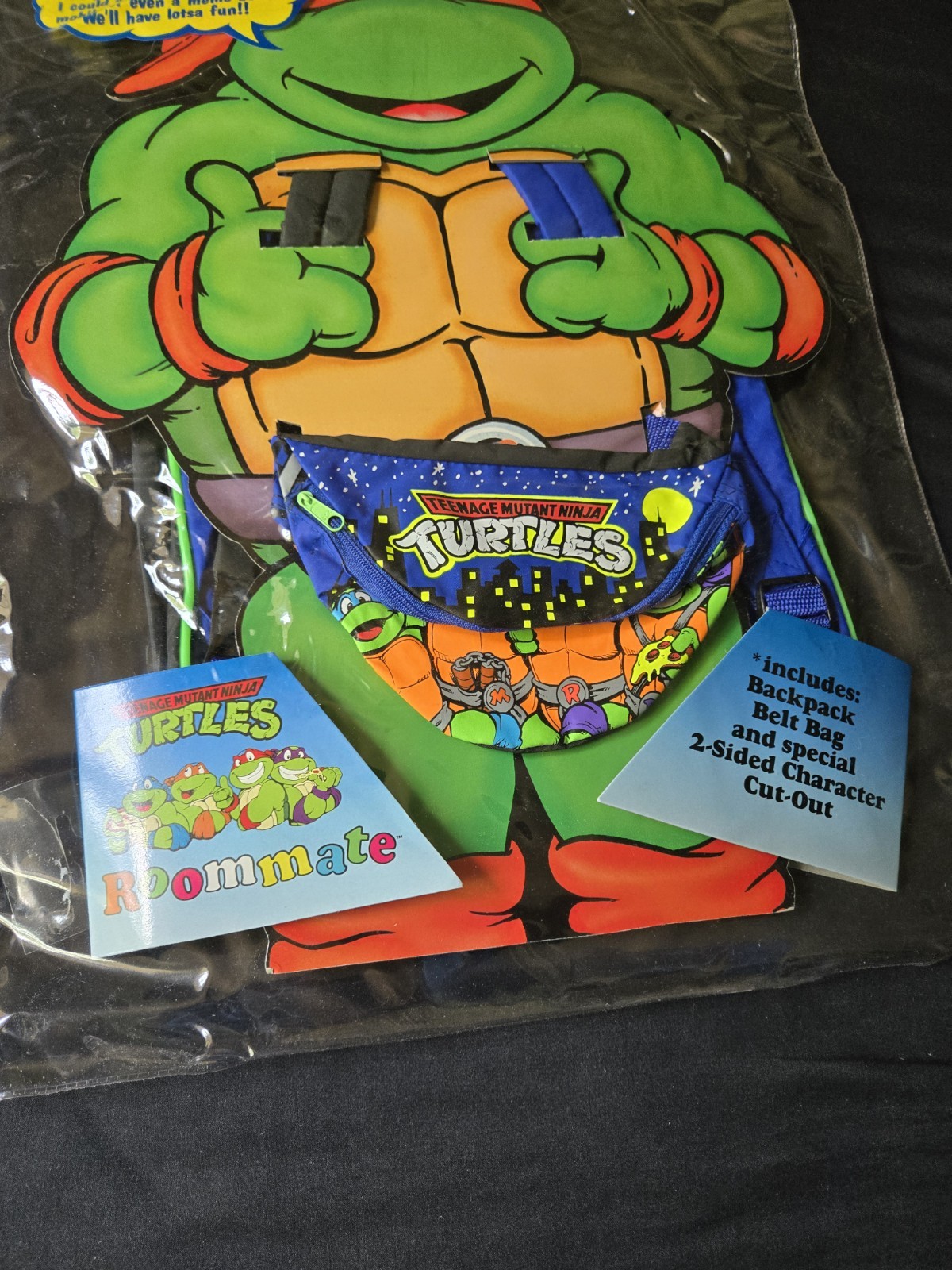 Vintage 1992 TMNT Roommate Backpack, Belt Bag, & 2-sided Character Cut-out RARE