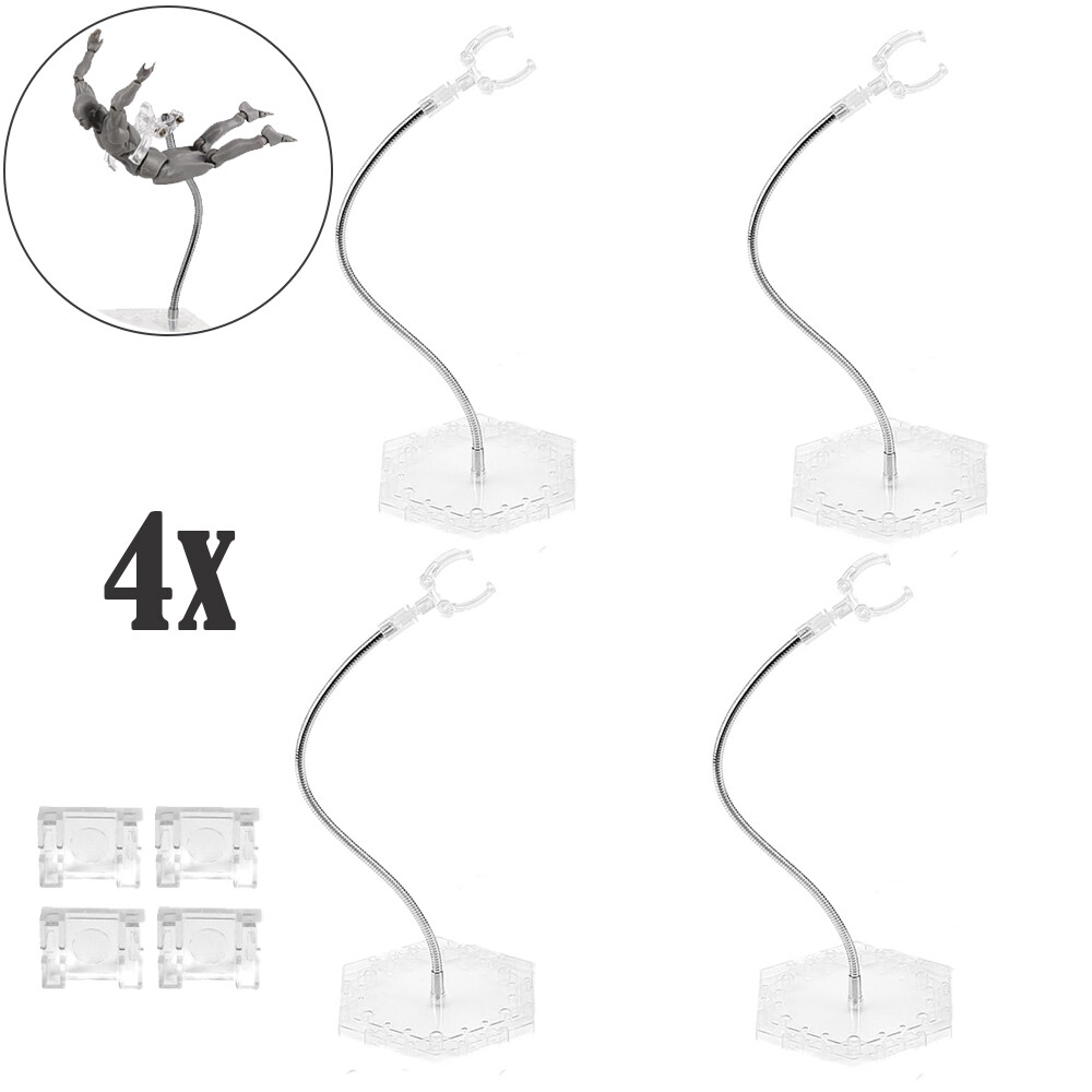 4PCS Action Figure Stand with Adjustable Metal Support Arm, Action Figure Clear