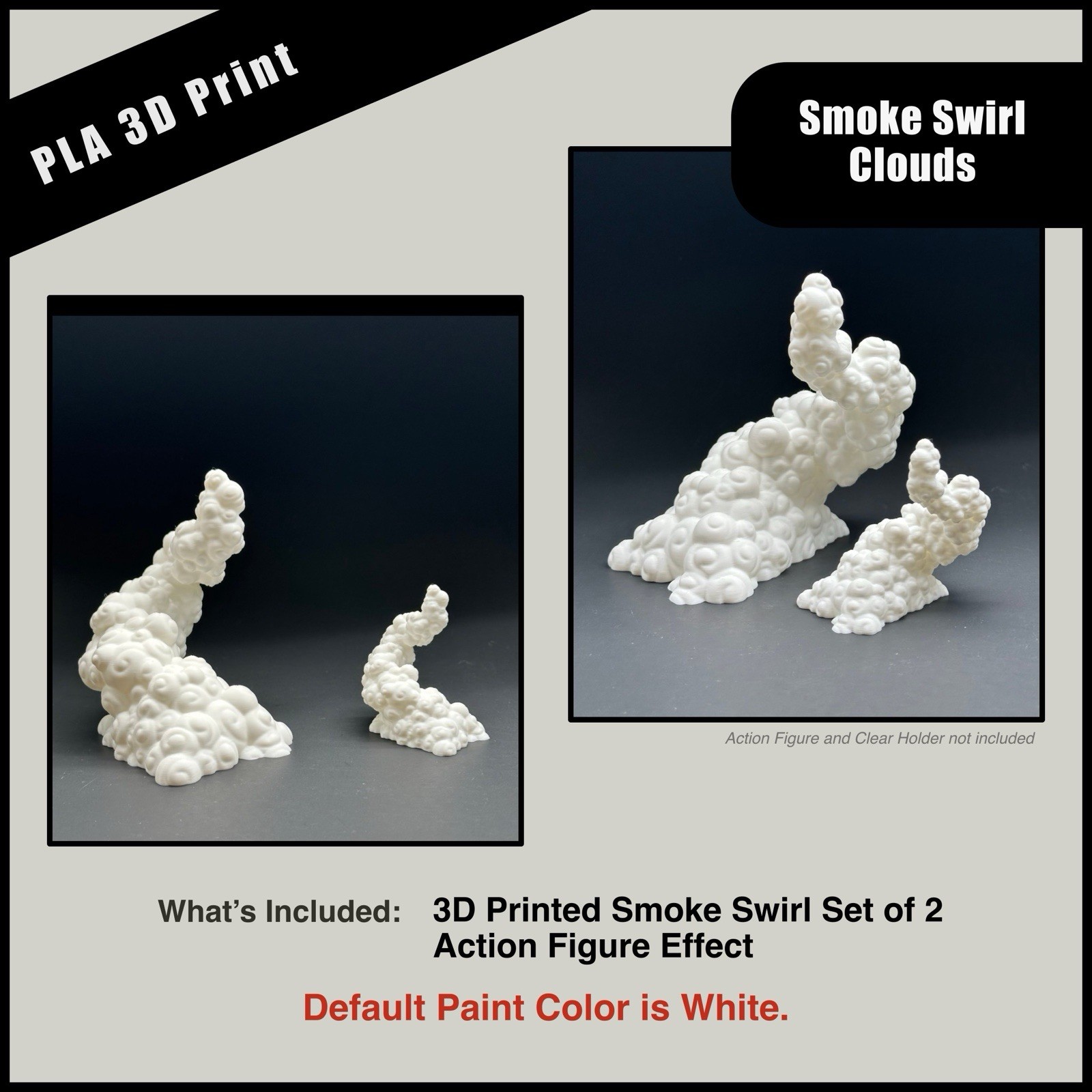 Smoke Swirl Cloud Effects Set of 2 | 3D Printed | Action Figure Prop Accessory