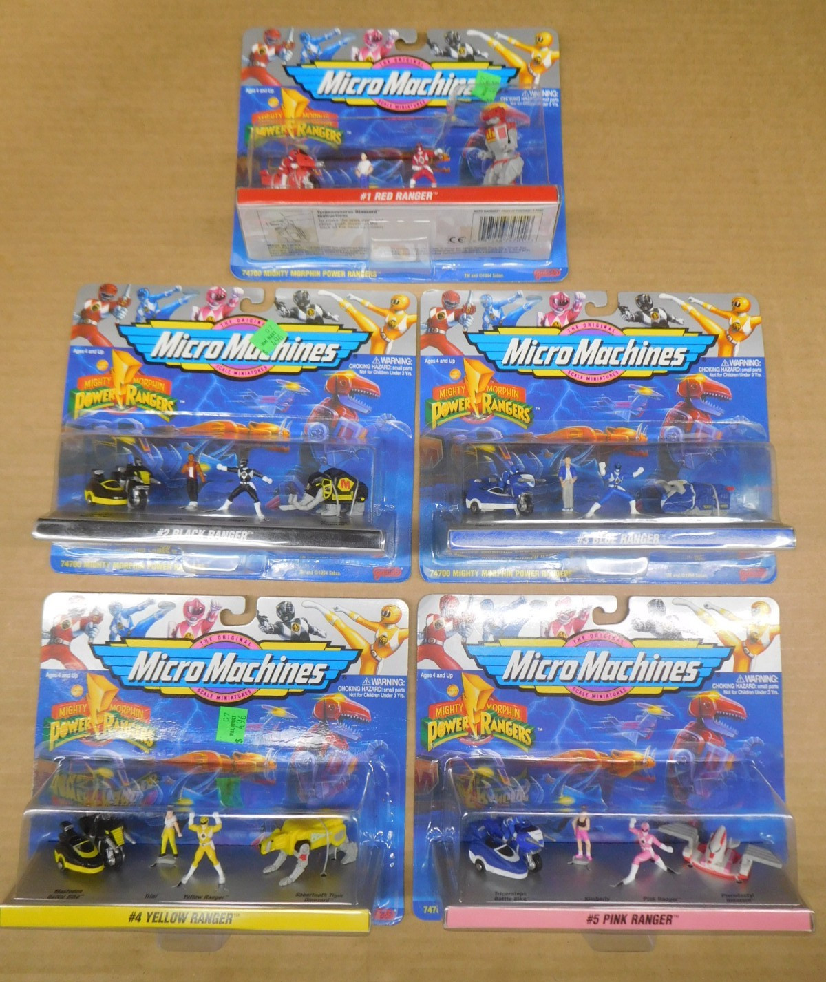 1994 Galoob Mighty Morphin Power Rangers Micro Machines Set 1-5 Red Black Blue